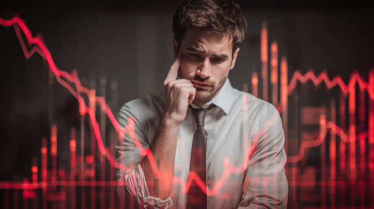 Businessman analyzing financial data trends.