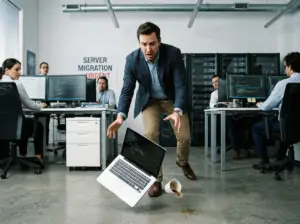 Business Professional Dropping a Laptop